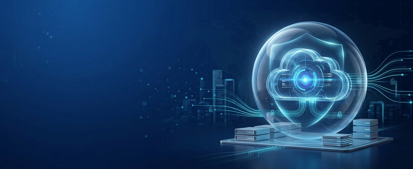 Cloud computing infrastructure with secure private cloud, servers and data protection visualization for enterprise IT solutions